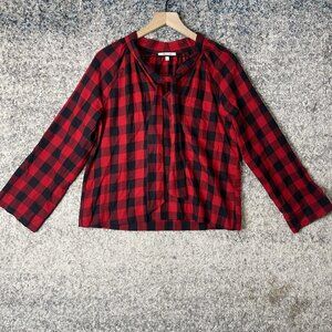 A‎ New Day Shirt Womens Large Red Black Buffalo Plaid Long Sleeve Pullover Top